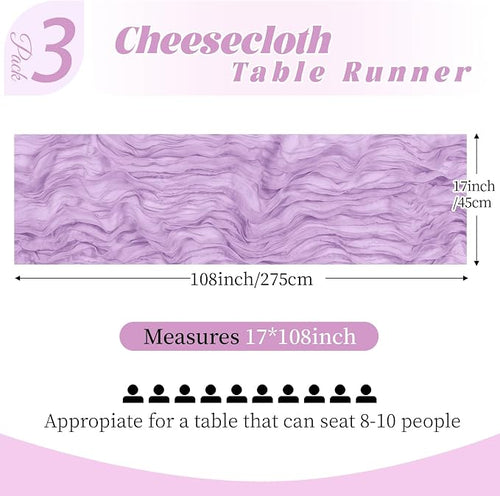 3 Pack Lavender Cheesecloth Table Runner, 17 x 108 Inch, Gauze Cheese Cloth - Image 2
