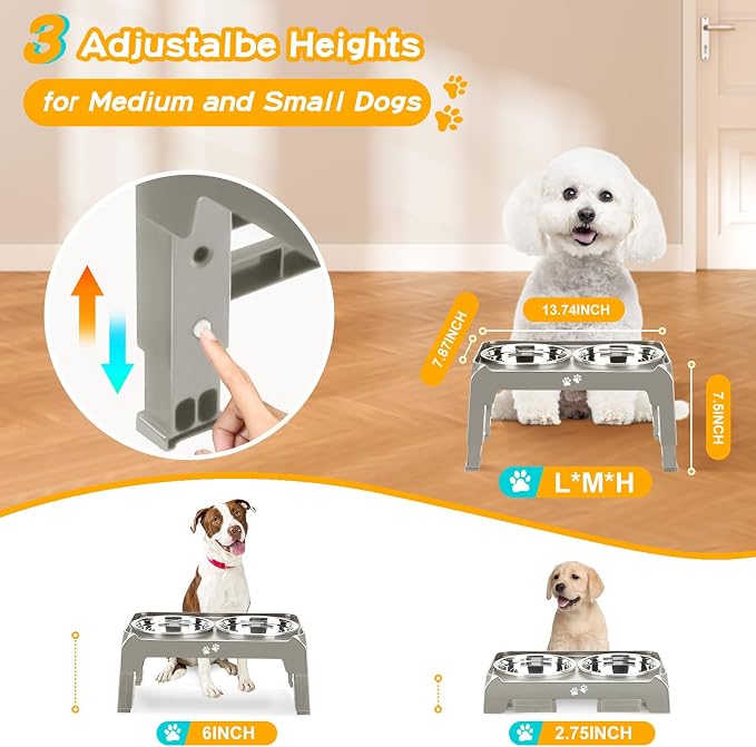 Elevated Dog Bowls for Small Dogs 3 Height Adjustable Raised Dog Bowl Stand - Image 2