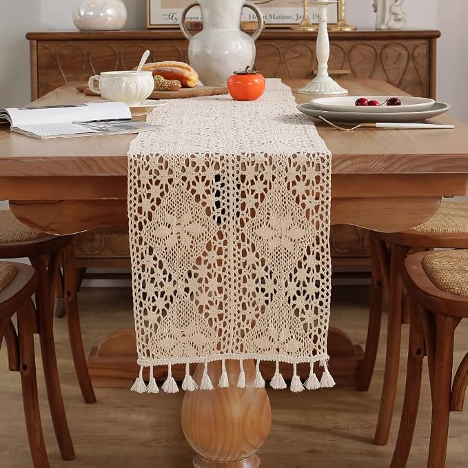 meioro Crochet Lace Table Runner, 12x94 Inch Boho Cotton Table Runners - Image 3
