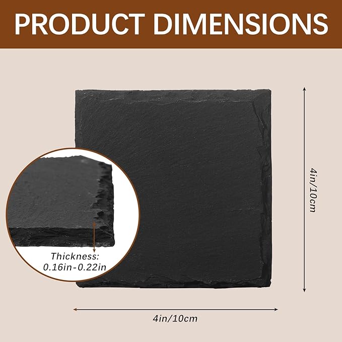 12 PCS Slate Coasters Black Square 4 Inch Bulk Rock, Blank Laser Engraving - Image 2