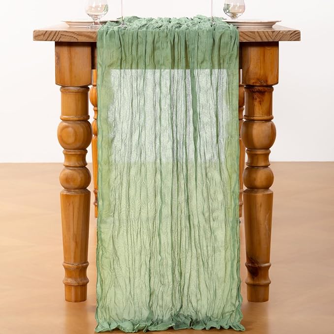 DeZerlor Sage Green Cheesecloth Table Runners 12 Pack Summer Boho Runners | - Image 5