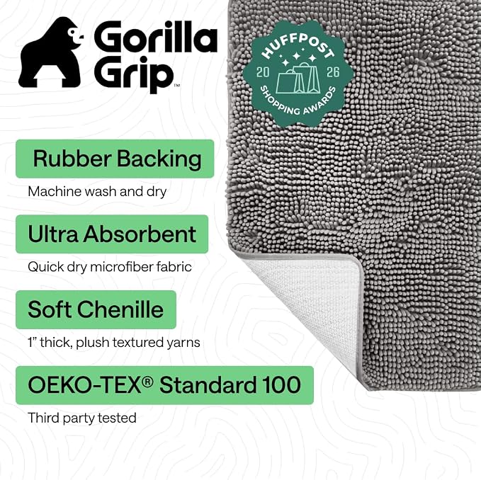 GORILLA GRIP Bath Rug Mat 70x24, Thick Soft Absorbent Chenille, Quick Dry - Image 2