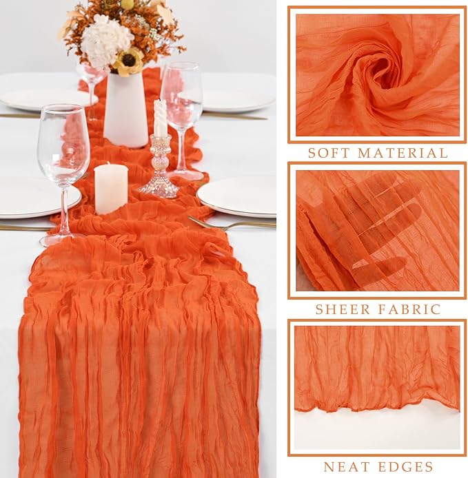 10FT Orange Cheesecloth Table Runner Boho Gauze Fabric Runner - Image 2
