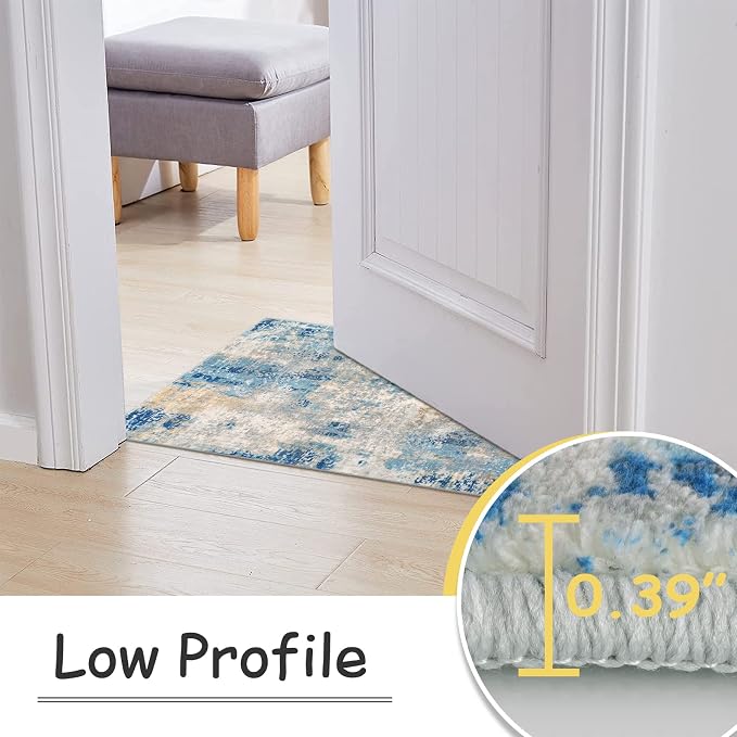 Lahome Modern Abstract Blue Bathroom Rug, 2x6 Washable Long Hallway Rug Soft - Image 8