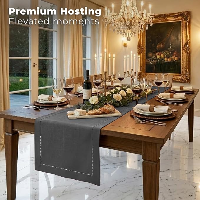 Signature Linen™ by D'Moksha Charcoal Grey Table Runner 72 Inches Long - Image 3