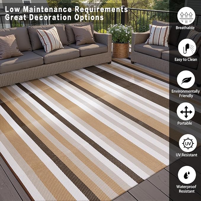 HUGEAR Outdoor Waterproof Rug 5'x8' Plastic Straw Rugs Washable Reversible - Image 3