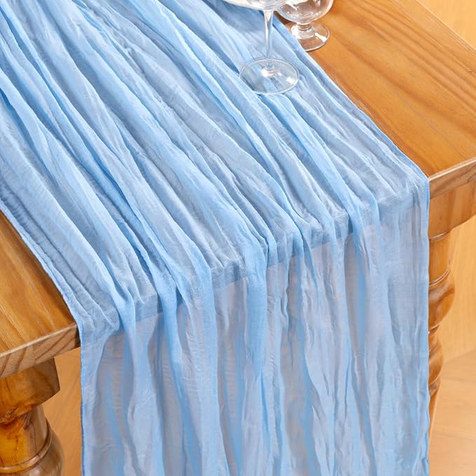 DeZerlor Baby Blue Cheesecloth Table Runners 10 Pack Summer Boho Runners | - Image 4