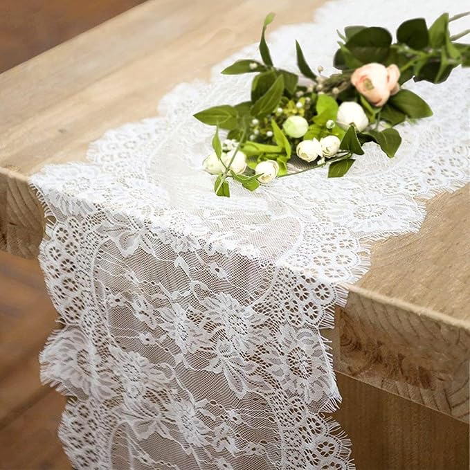 2 Pcs White Lace Table Runner 14 x 120 Inch Vintage Table Runner by Fowecelt
