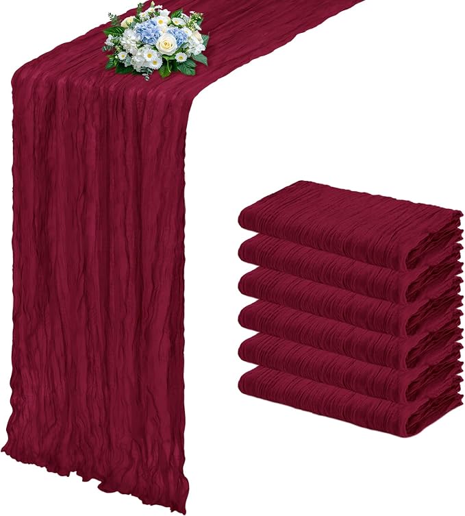 6 Pack Burgundy Cheesecloth Table Runner 17x108 Inch Semi Sheer Boho Gauze by Unknown