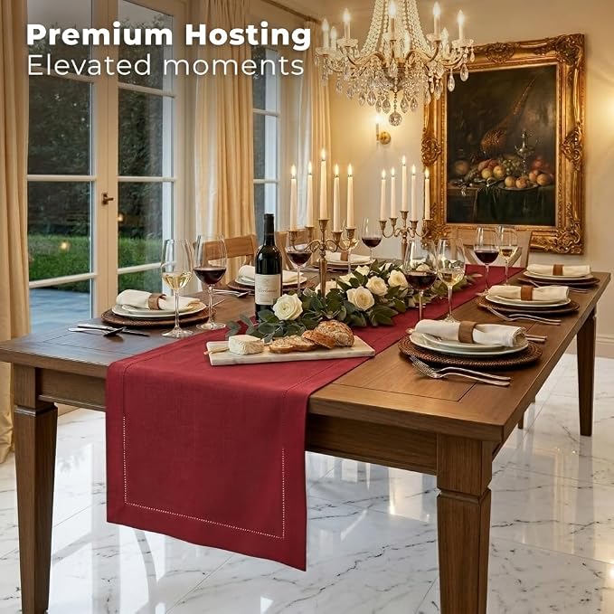 Signature Linen™ by D'Moksha Red Table Runner 72 Inches Long, 100% Pure Linen - Image 3