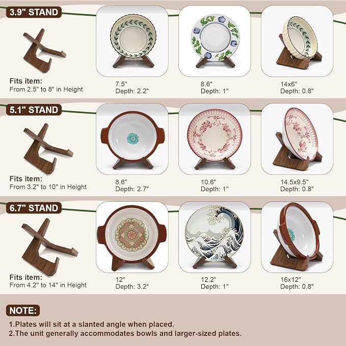 Extra Large Bowl Stands for Display 12 Inch Heavy Duty, Wooden Plate Stand Deep - Image 7