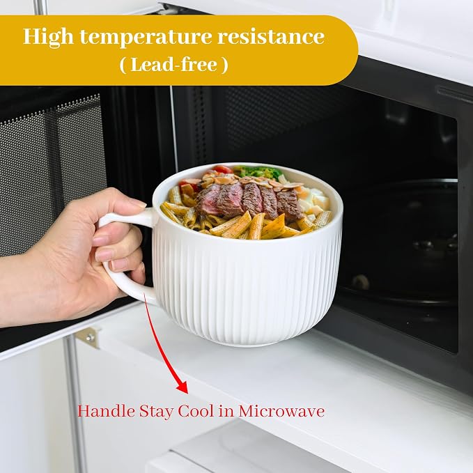 Ceramic Soup Bowl with Handle Set of 2, Extra Large 38oz Ramen Bowl with Lid - Image 4