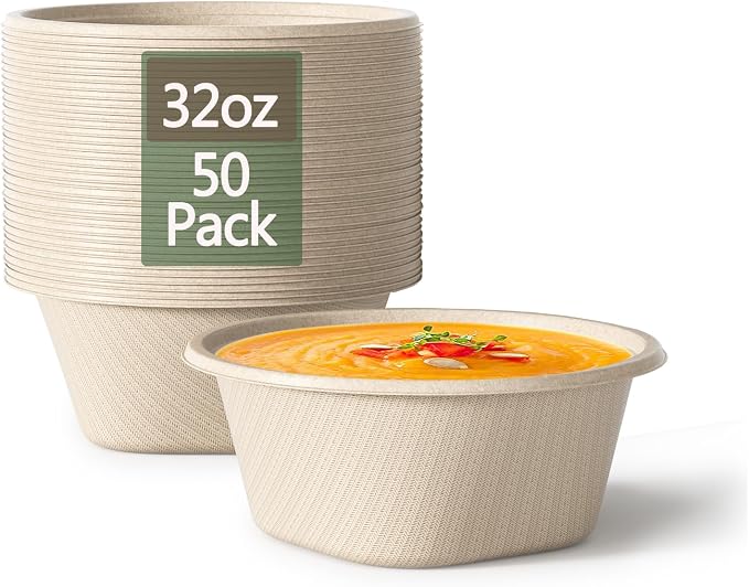 32 Oz Deep Disposable Bowl, Paper Bowls Disposable Heavy Duty Compostable Bowls by Homestockplus