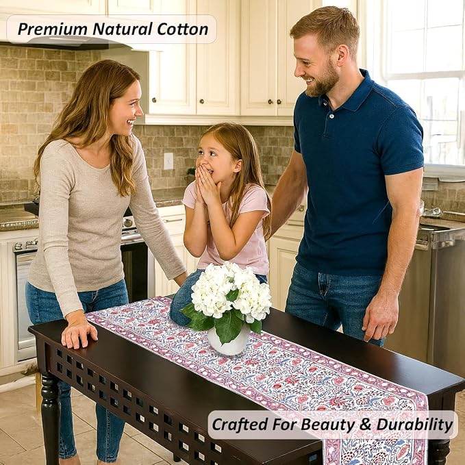 Pigeon Blue Hand Block Print 100% Cotton Table Runner 16x70 Inch | Perfect - Image 5