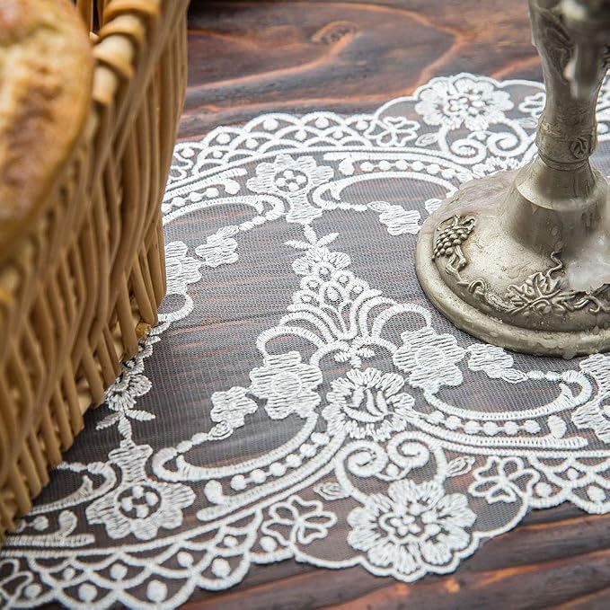 ARTABLE White Lace Table Runner Macrame Vintage Dresser Scarf 10 x 110 Inch | - Image 5