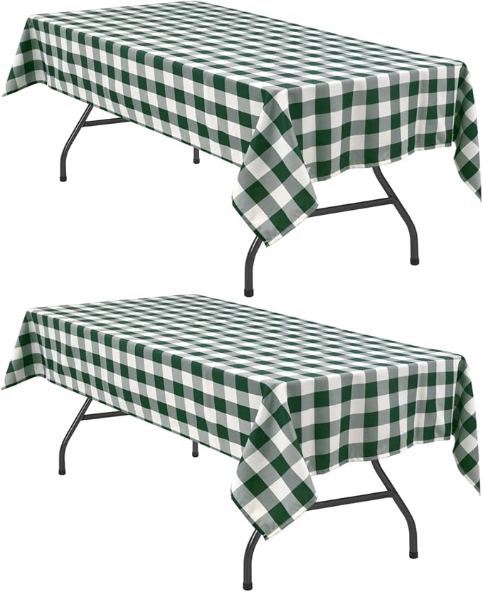 Plaid Tablecloth 2 Pack, 54 x 80 inch, Forest Green and White | Waterproof by Hiasan
