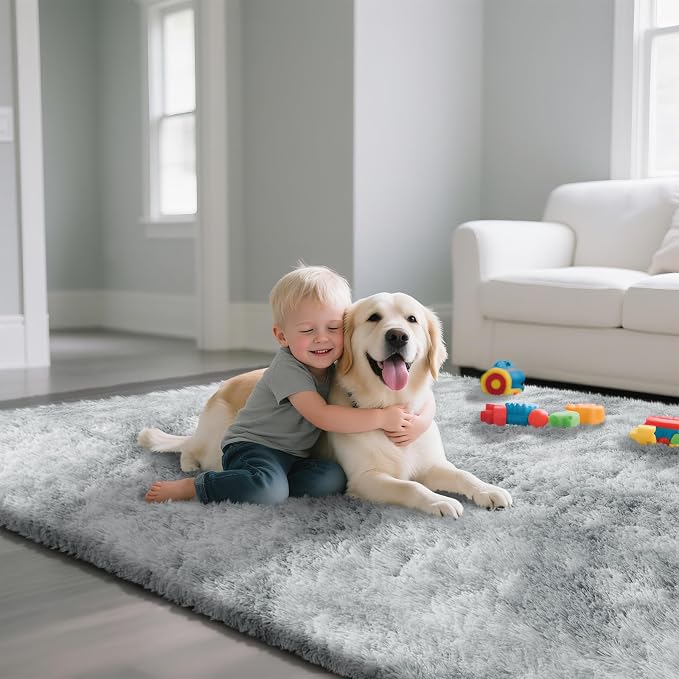 Fluffy Rug Shag Area Rug, Mottling Grey 2x4 Area Rugs - Image 3