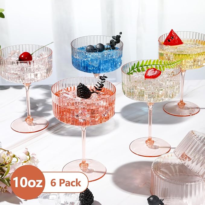 Jingmore 6 Pcs Ribbed Martini Glasses 10 oz Disposable Plastic Vintage Ribbed - Image 3