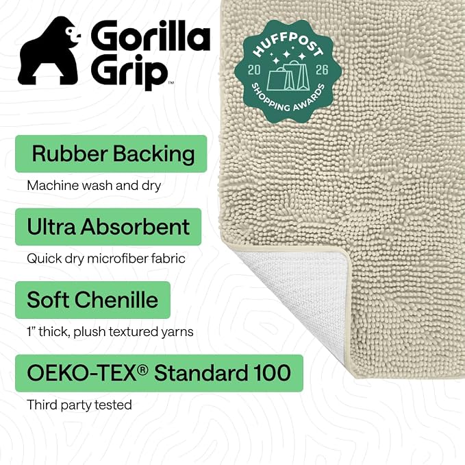 GORILLA GRIP Bath Rug Mat 30x20, Thick Soft Absorbent Chenille, Quick Dry - Image 2