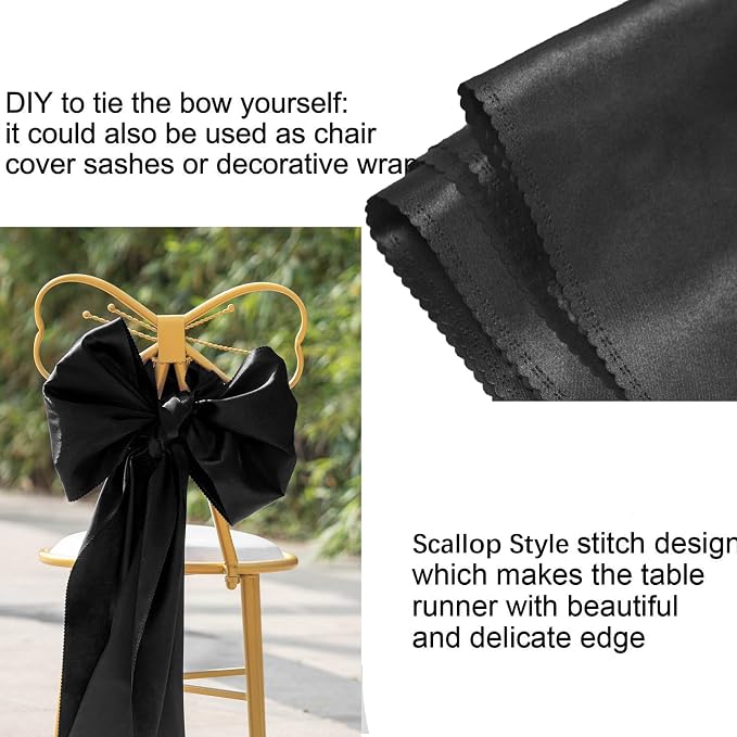 Black Table Runners, 12x108 Inches, 15 Pack | Satin, Silk and Smooth Fabric - Image 4