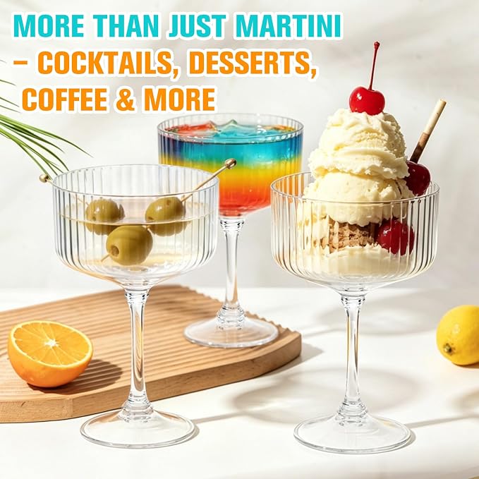 12 Pcs Plastic Martini Glasses Disposable, 10oz Ribbed Martini Glasses | - Image 2
