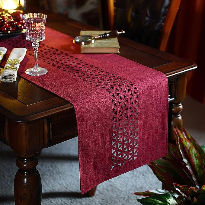 ARTABLE Burgundy Rectangle Fabric Table Runner Finished Edge 16 x 120 Inch | by ARTABLE