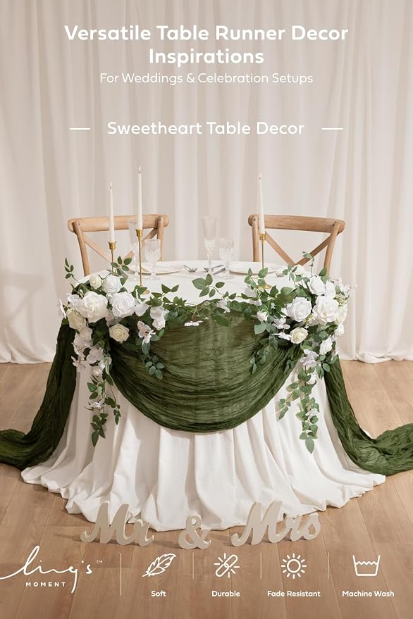 Ling's Moment Light Green Gauze Cheesecloth Table Runner, 14FT | Sage Green - Image 4