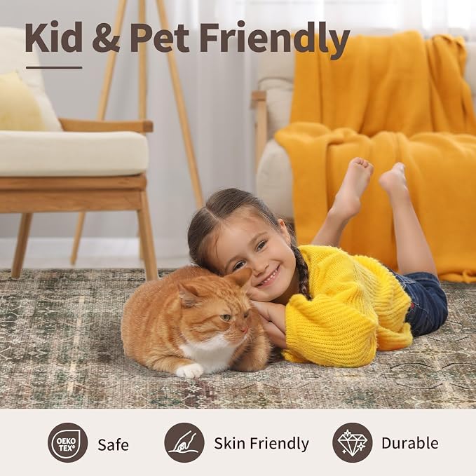 Rugxara Area Rugs for Living Room Bedroom, Washable Rug, Non Slip & Low Pile - Image 7