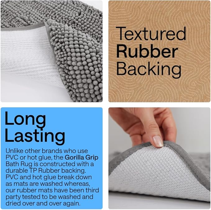 GORILLA GRIP Bath Rug Mat 60x17, Thick Soft Absorbent Chenille, Quick Dry - Image 3