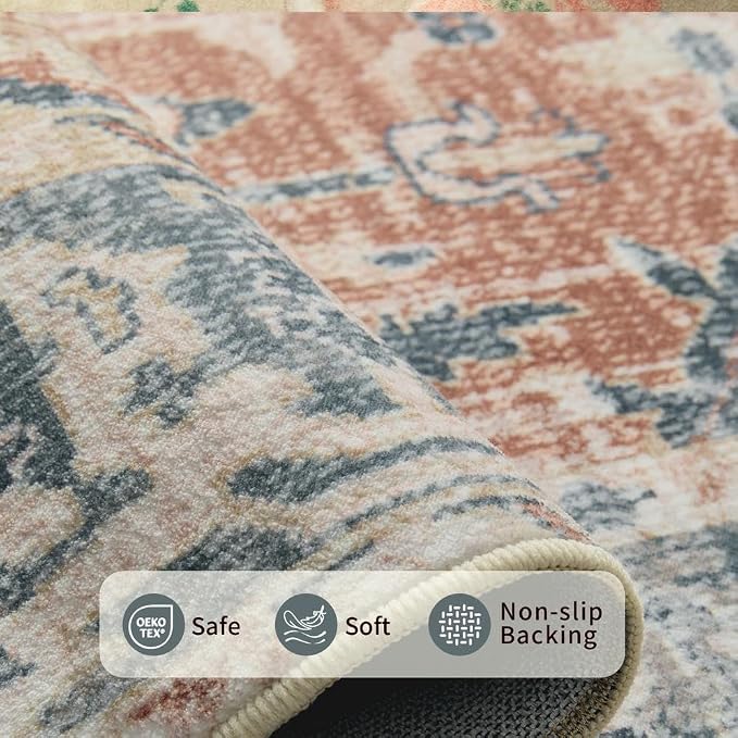Rugxara 6x9 Area Rugs for Living Room Bedroom, Large Washable Rug, Coral - Image 5