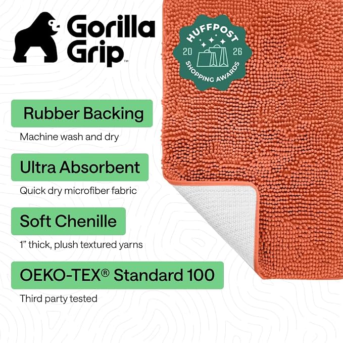 GORILLA GRIP Bath Rug Mat 60x24, Thick Soft Absorbent Chenille, Quick Dry - Image 2