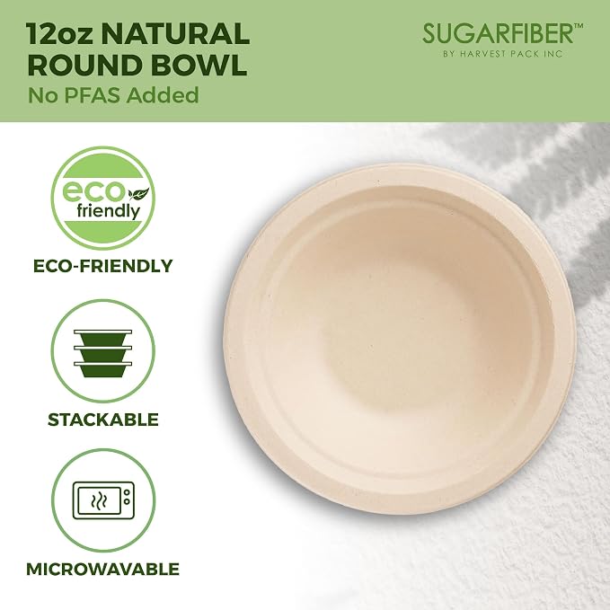 12oz Compostable Paper Bowls Disposable Round Natural Cereal Bowl, Biodegradable - Image 3