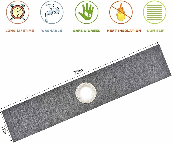 GIVERARE Table Runner, 12x72in Heat-Resistant Woven Vinyl Long Tabletop - Image 2