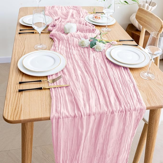Cheesecloth Table Runner Blush Pink 10FT Boho Gauze Runner, 3 Pack | 120 Inch - Image 6