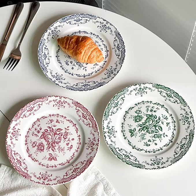 Ceramic Dinner Plates, 7.9 Inch Floral Decorative Plates, Microwave & - Image 3