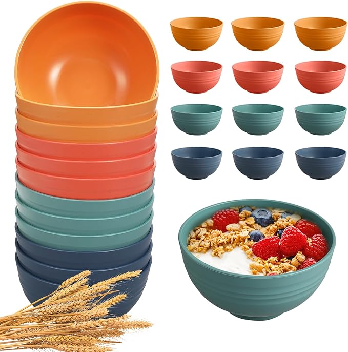 HEYCOME 12 Pcs Unbreakable Cereal Bowls Set, 26 Oz Wheat Straw Bowls Set by StayHealthyStayHappy