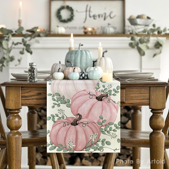 Artoid Mode 210 GSM Fall Table Runner 13x120 Inch Home Party Decor | Pink - Image 2