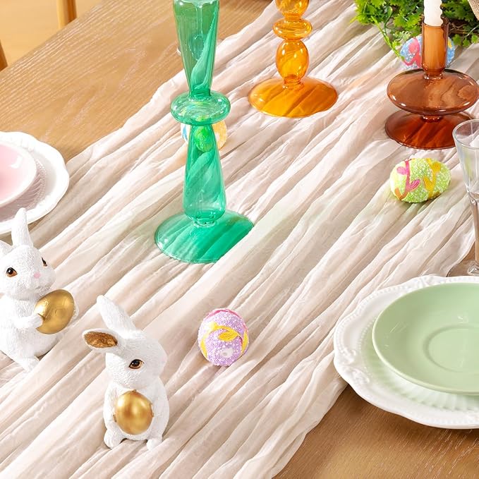 DeZerlor Ivory White Cheesecloth Table Runner 1 Pack Summer Boho Runner | - Image 2