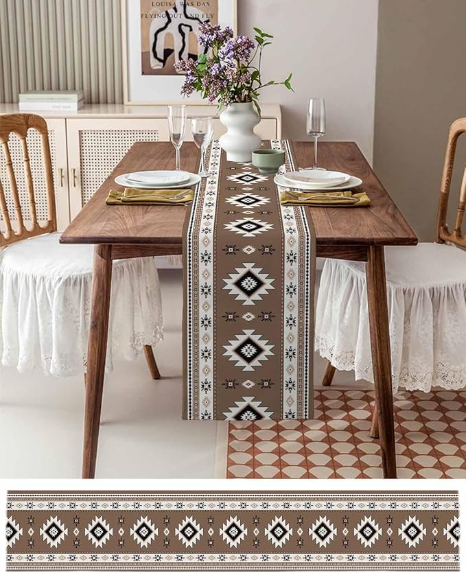 Southwest Aztec Short Table Runners 36 Inches, Cotton Linen Fabric Table Runner - Image 6