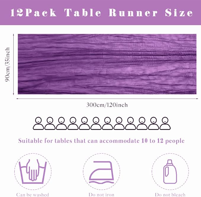 Purple 12 Pcs Cheesecloth Table Runner 10FT Runner - Image 3