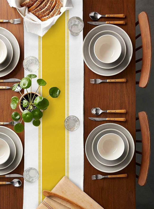 Yellow Table Runners 70 inches Long, Modern Stripes Table Runner Farmhouse - Image 2