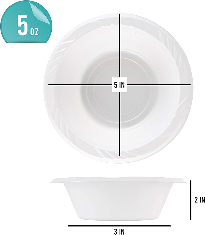 100 Count Disposable 5 ounce White Plastic Dessert Bowls - Image 2