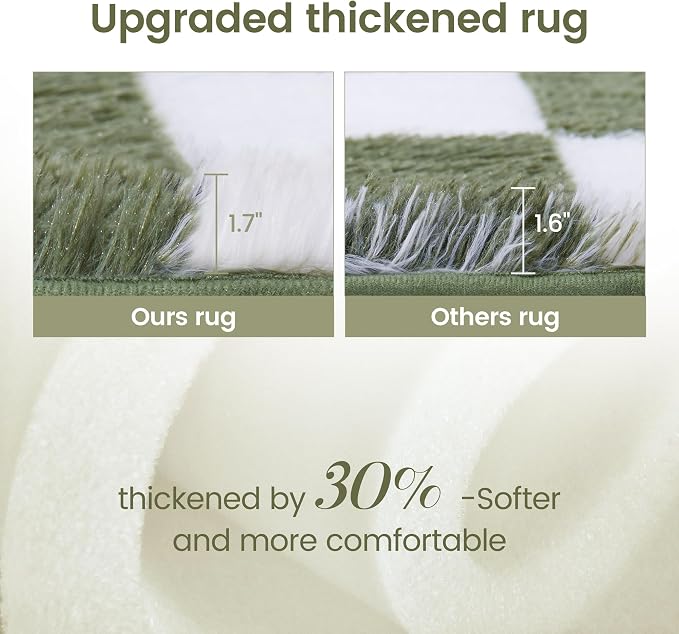 Super Soft Rug for Bedroom, 5x8 Ft Green and White Area Rug Classic Checkered - Image 4