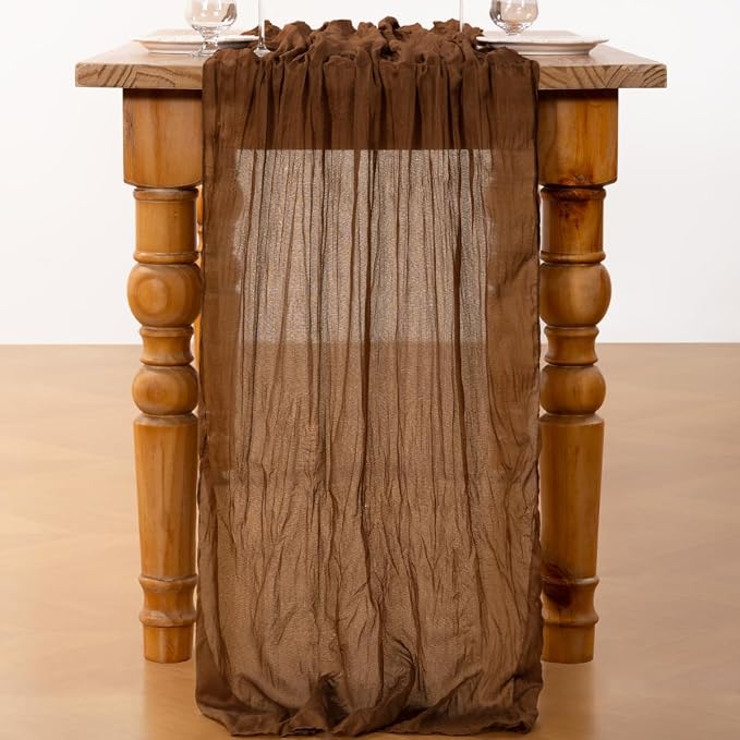 DeZerlor Brown Cheesecloth Table Runners 4 Pack Fall Runners | 120Inch Gauze - Image 4