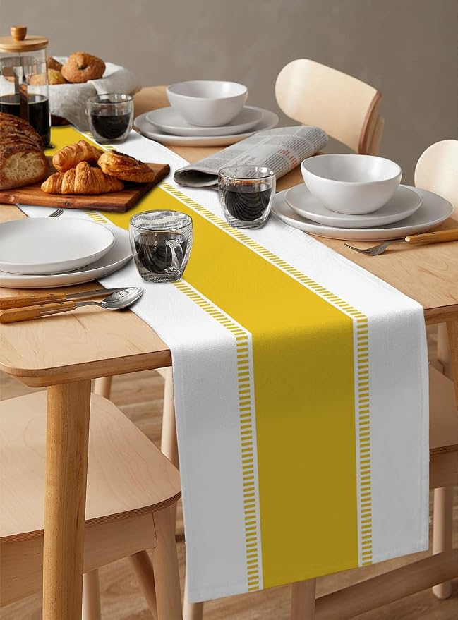 Yellow Table Runners 90 inches Long, Modern Stripes Table Runner Farmhouse - Image 6