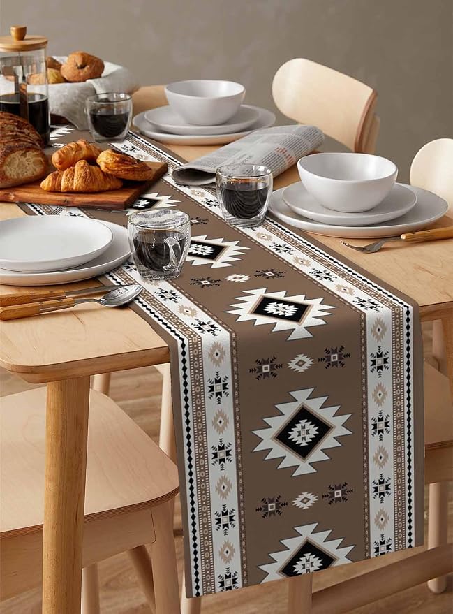 Southwest Aztec Short Table Runners 36 Inches, Cotton Linen Fabric Table Runner - Image 3
