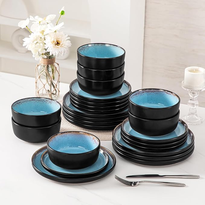 vancasso Plates and Bowls Sets, 24 Pieces Stoneware Dinnerware Sets - Image 8