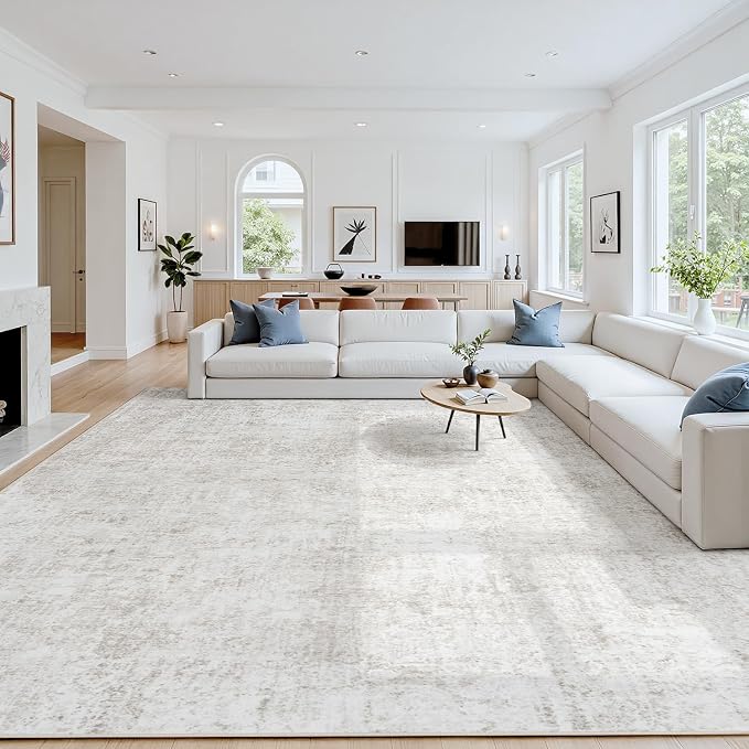 Area Rug 8x10 Living Room Rug Washable: No-Slip Abstract Soft Thin Large Light by Oriannal