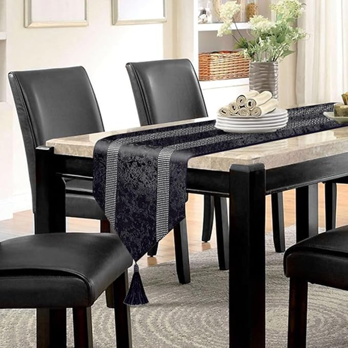 Elegant Black Table Runner, Ombre Velvet, Sequin Rhinestone, Dual Bling - Image 6
