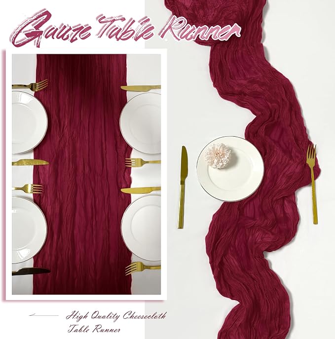 30 Pack Burgundy Cheesecloth Table Runner 17 x 108 inch Cheese Cloth Table - Image 6
